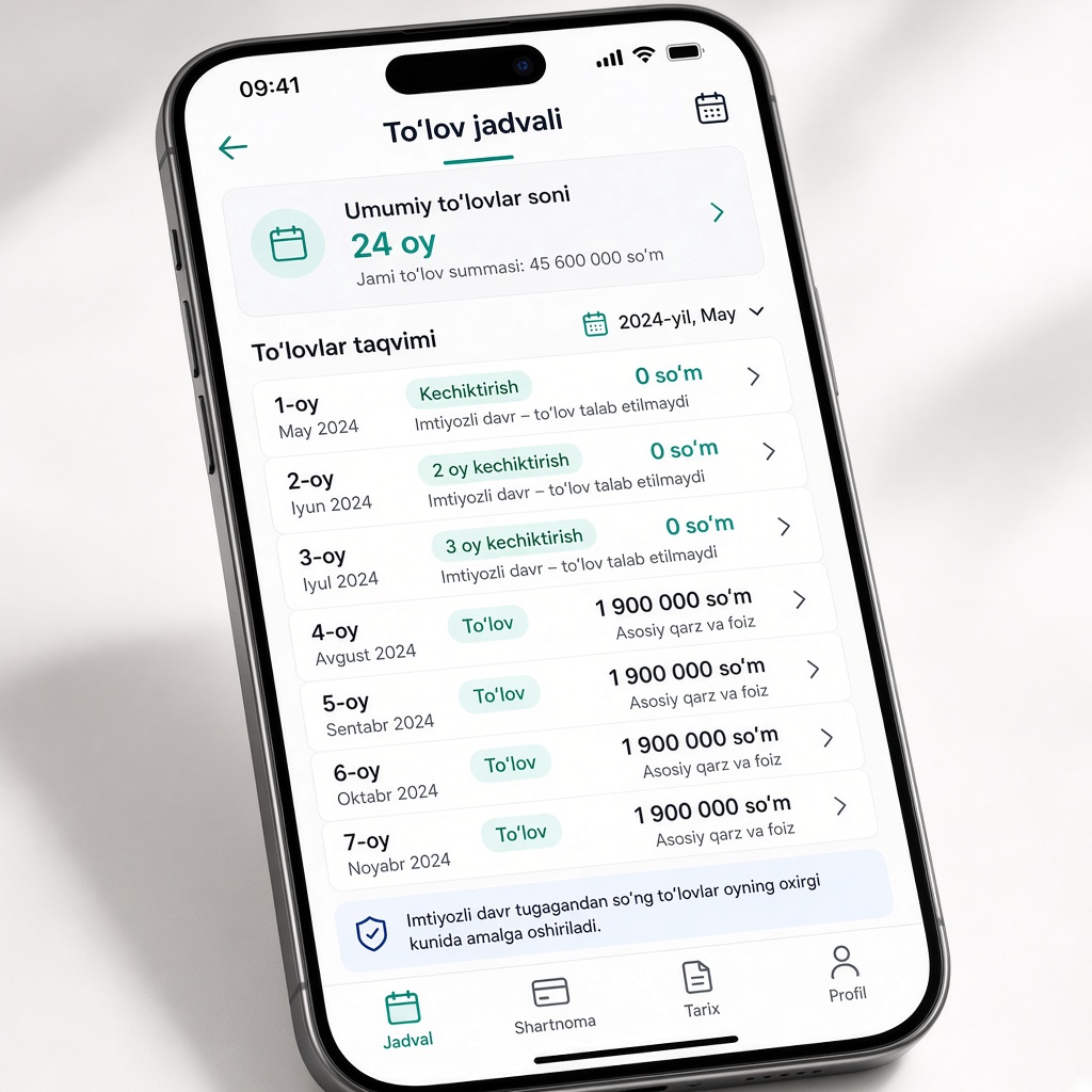 Mustaqil Finance — 3 oy kechiktirish grafigi